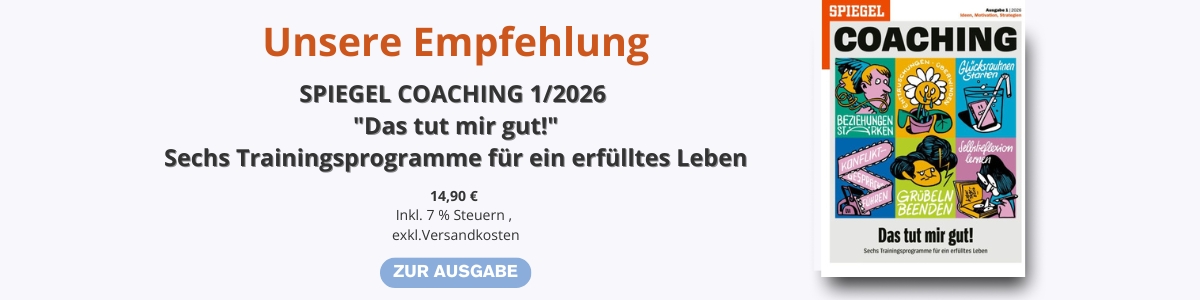Werbebanner mit Überschrift „Unsere Empfehlung“. Links der Text: Spiegel Coaching 1/2026 14,90€, inkl. Steuern, exkl. Versandkosten. Rechts das Coverbild der Ausgabe 