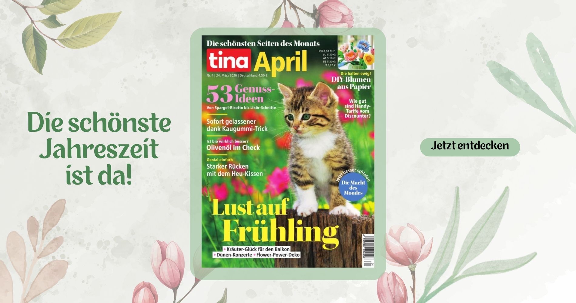 Werbebanner der Tina Monthly für die Ausgabe April