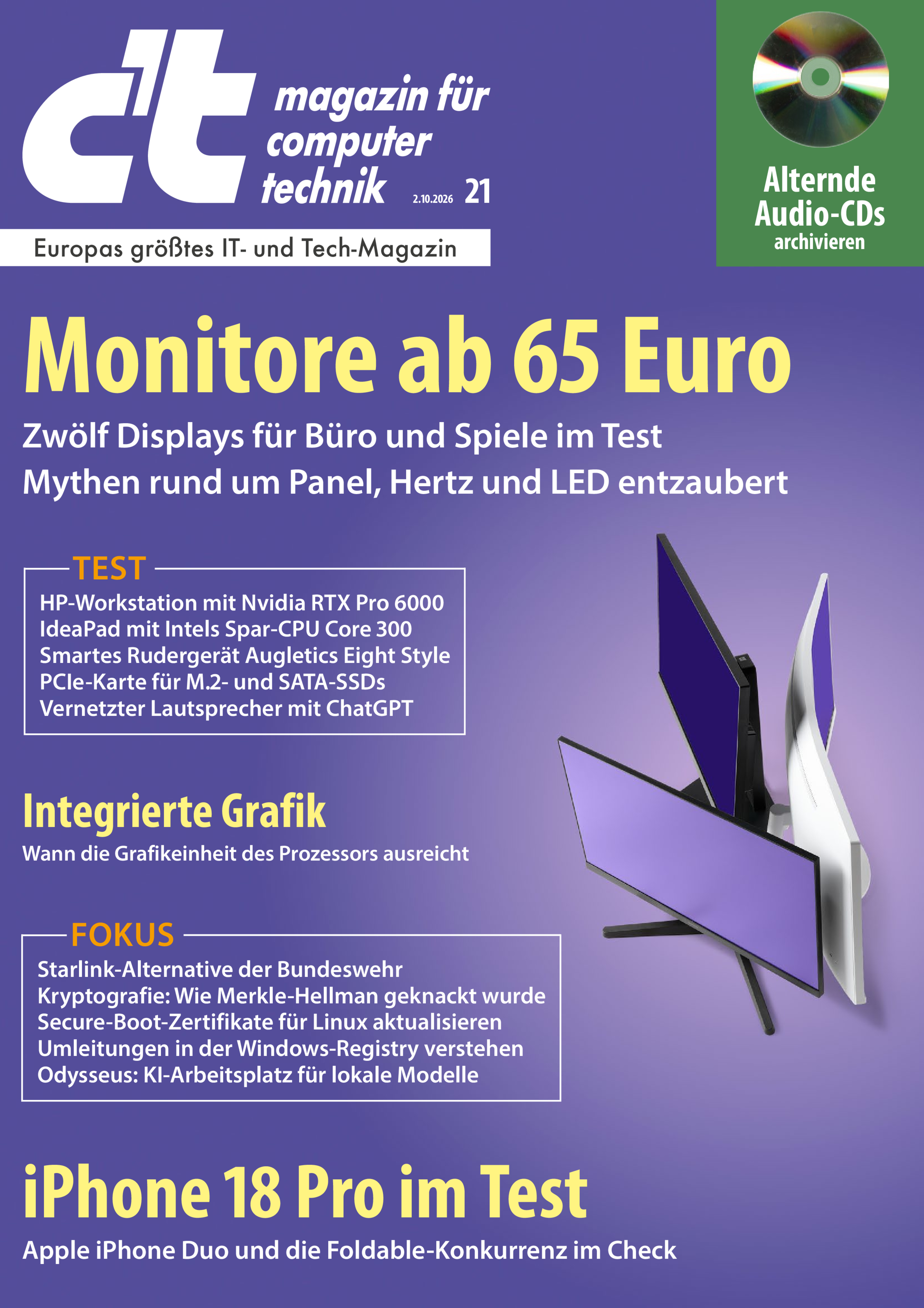 CT MAGAZIN 21/2026 "Monitore f&uuml;r B&uuml;ro und Gaming im Test"
