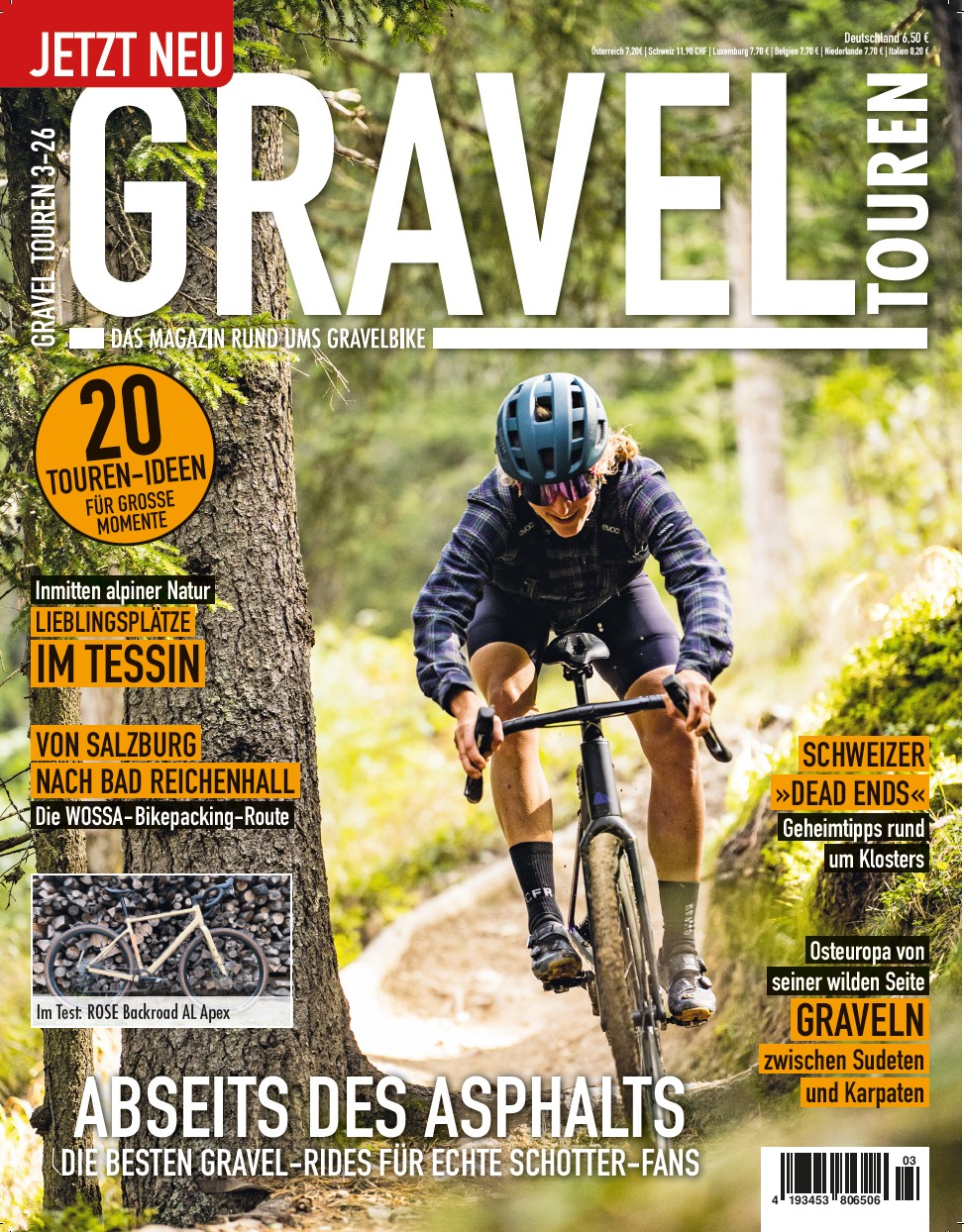 GRAVEL Touren Magazin 3/2026 "20 Touren f&uuml;r echte Schotter-Fans"